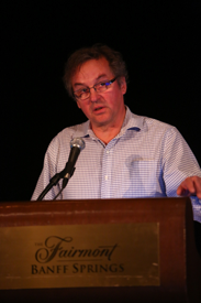 Andras Nagy speaking at the Till & McCulloch Meetings in Banff. Photo: Graham Twomey